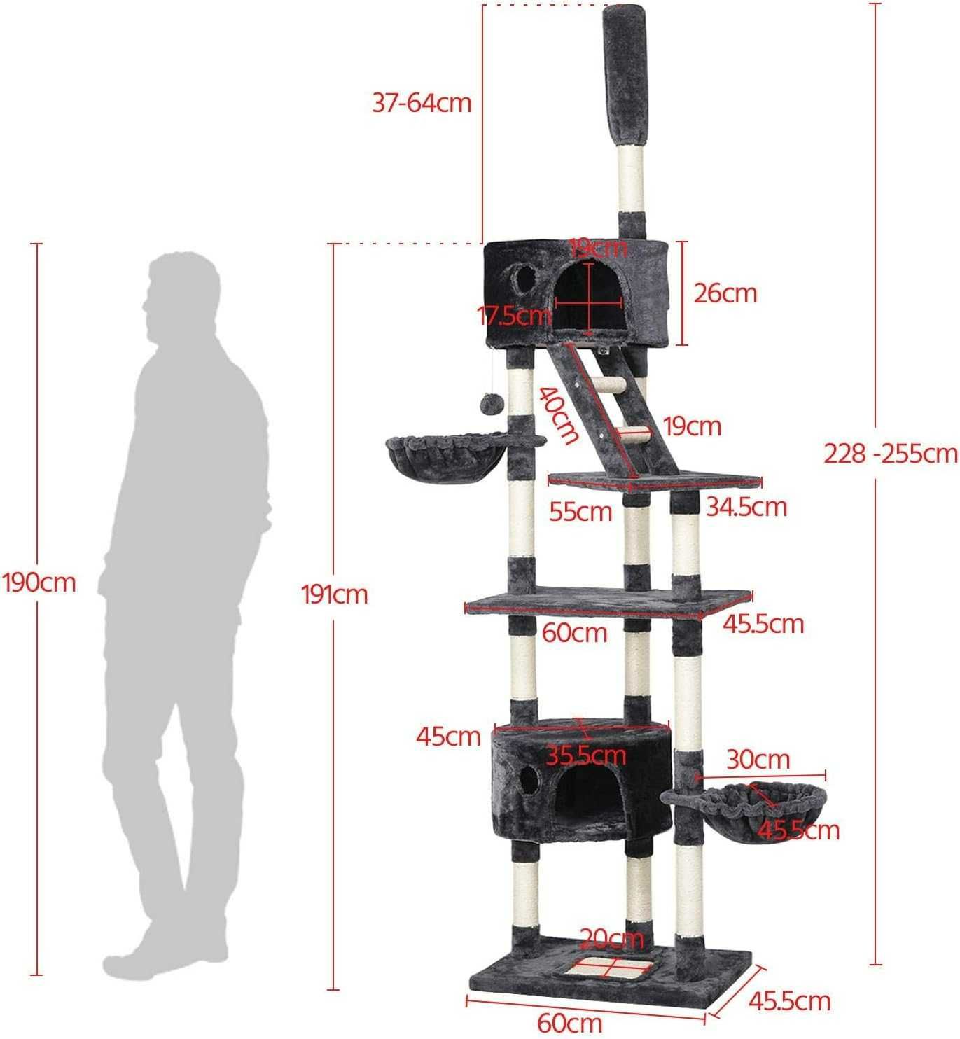 2Y2 drapak dla kota z platformą XXL wieża domek drzewko 228-255cm