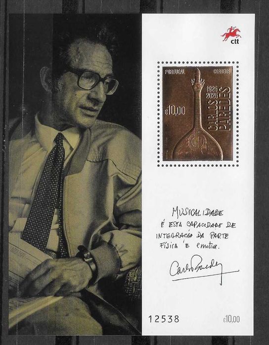 Bloco 100 ANOS CARLOS PAREDES - Selo folheado a ouro - 2025