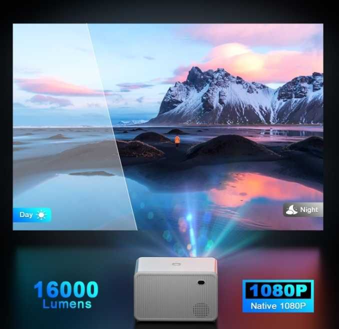 Projektor z 5G WiFi, przenośny projektor wideo, 16000 lumenów