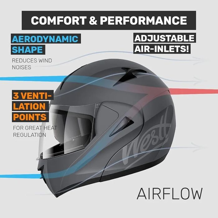 WESTT Torque X kask motocyklowy integralny flip-up ECE szary M 57-58cm