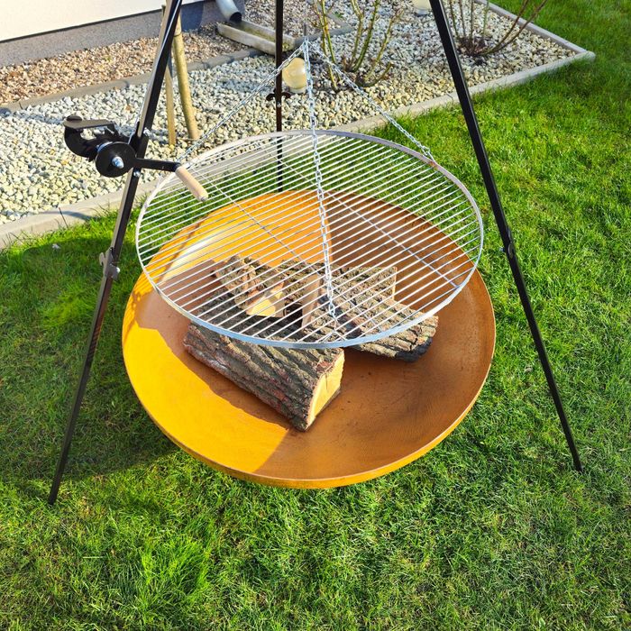 Palenisko Trójnóg NA PREZENT Grill 100cm z Rusztem Ognisko Kijki 10szt