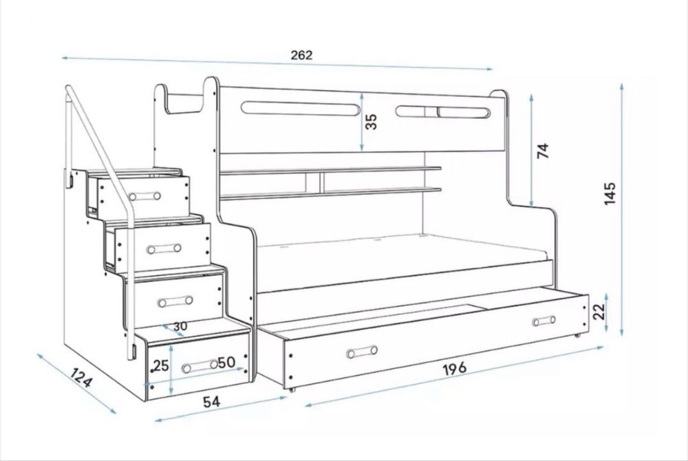 Łóżko piętrowe interbeds z szarymi schodami