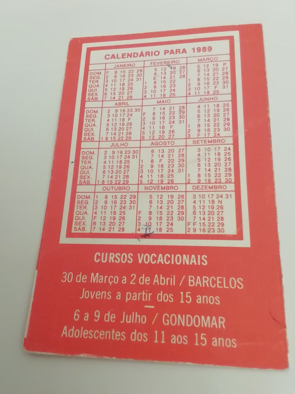 Calendário de 1989