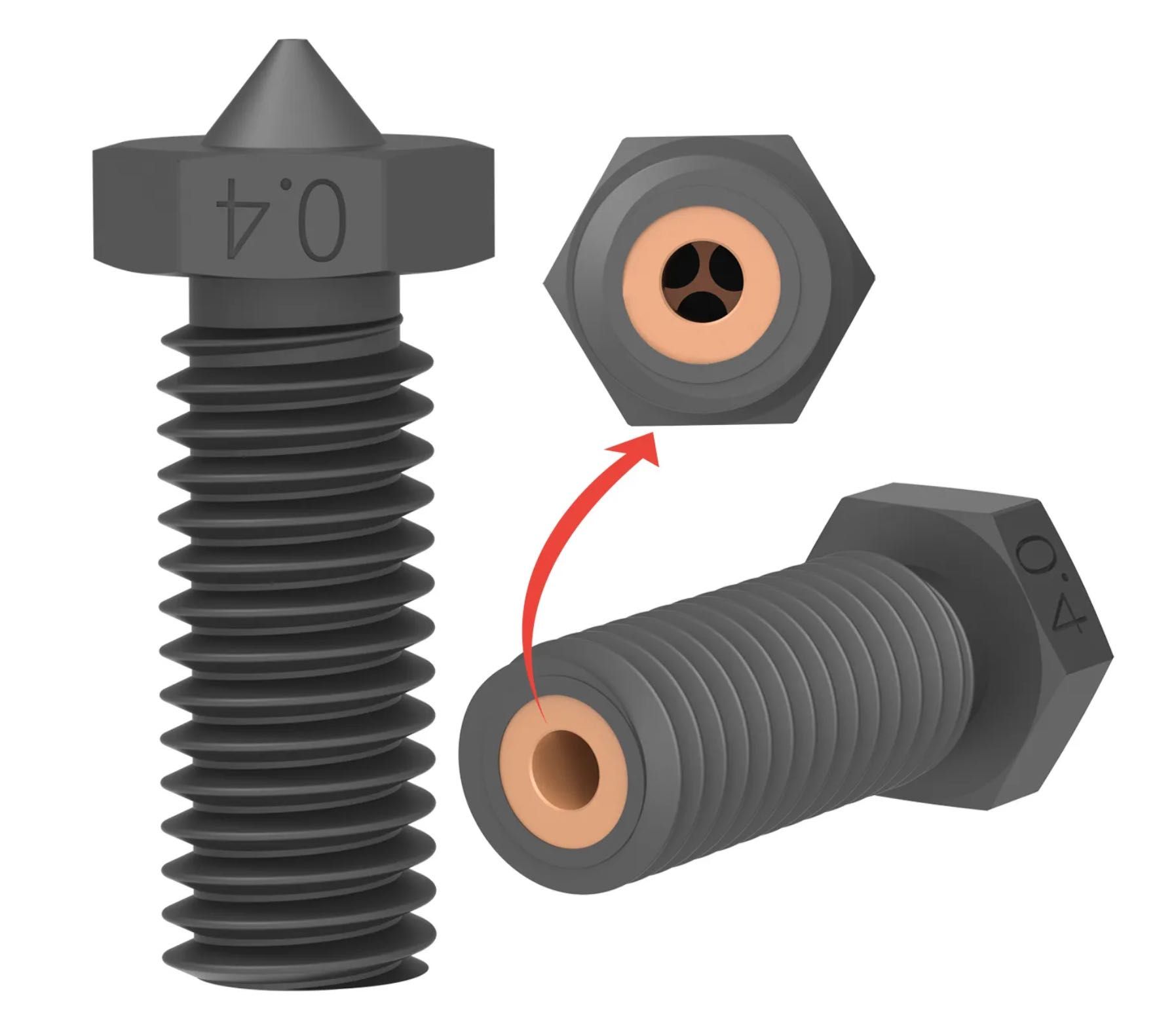 Сопло E3D Volcano  CHT-Volcano 0,8/0,6/0.4 мм з мідною вставкою