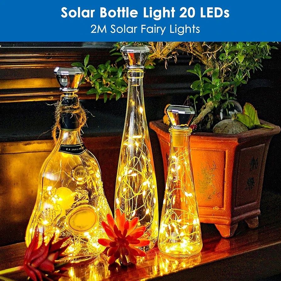 20 diod LED, 2 m, lampki solarne do butelek 4 sztuki