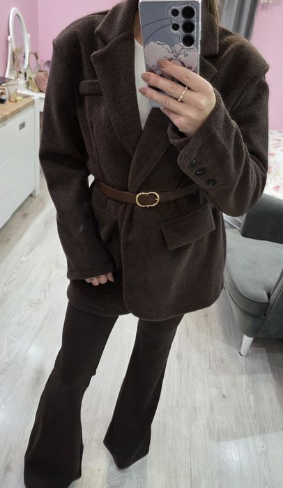 Nowa czekoladowa marynarka oversize miś luźna