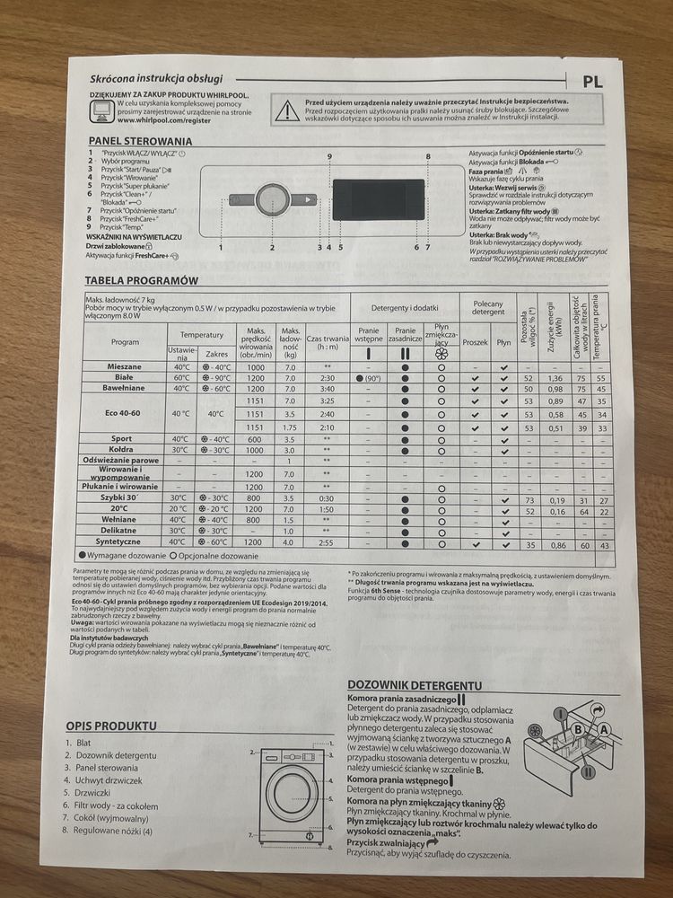 Pralka Whirlpool 6 sense