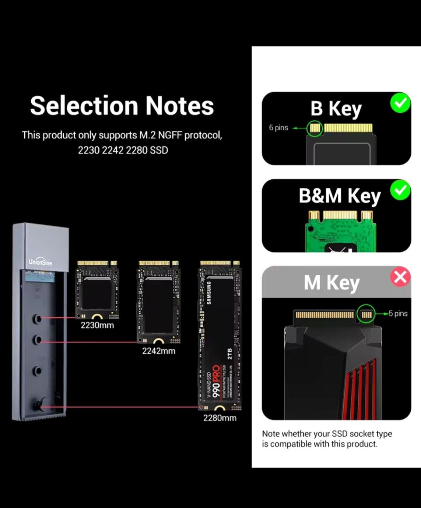 Карман зовнішній UnionSine M2 SSD Sata