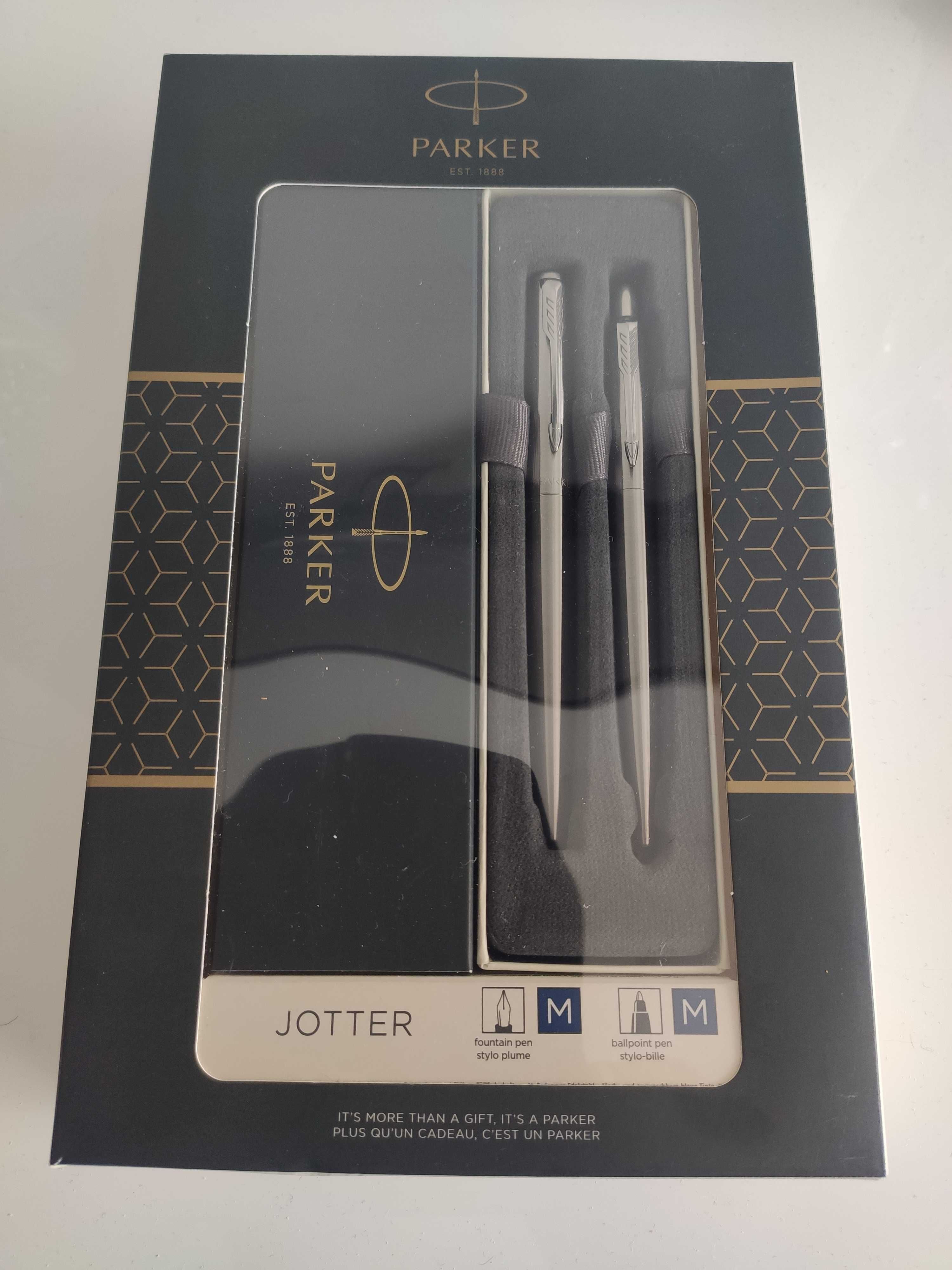 Parker Jotter zestaw pióro i długopis srebrne nowy