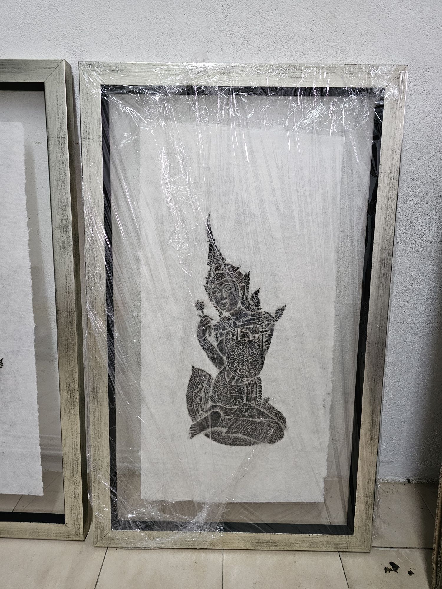 Arte Thai em carvão com moldura