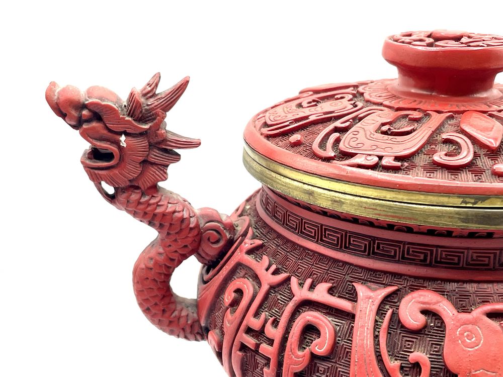 Vazo defumador de incenso de laca cinábrio chinês dragão oriental