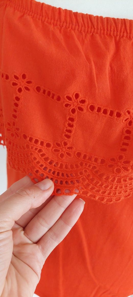 Primark r.38 top pomarańczowa koszulka na ramiączkach #hafty