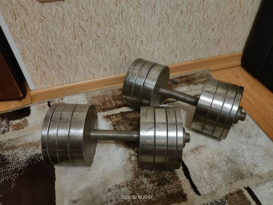 Продам две стальные гантели по 30кг каждая.