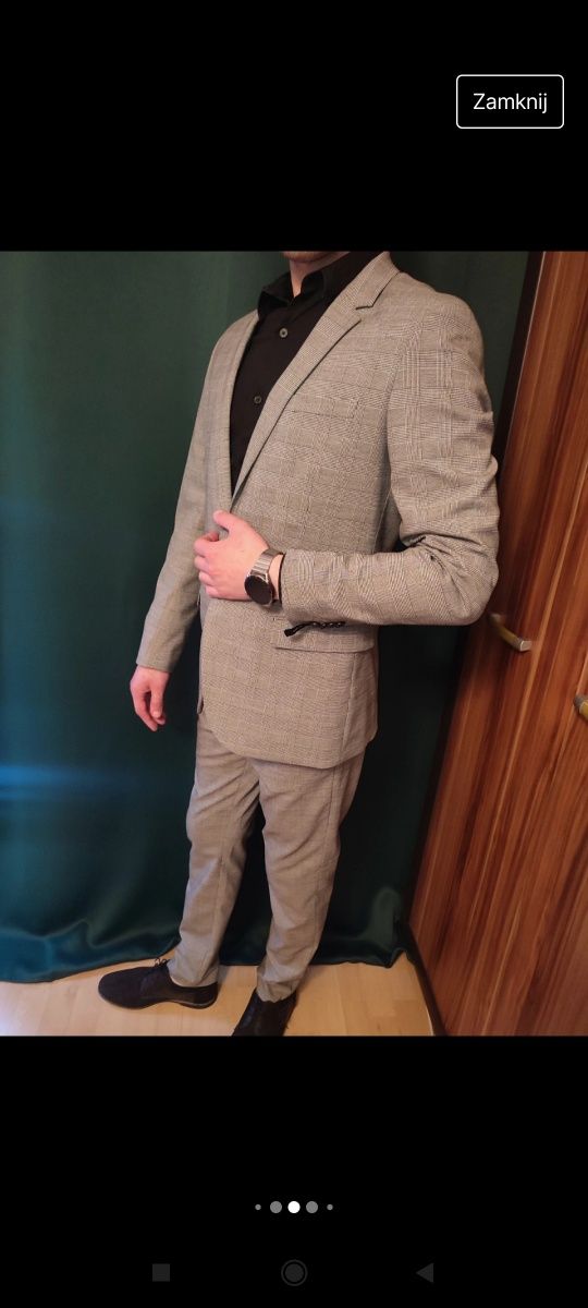 Garnitur męski ślubny szary kratka wesele jak nowy 50 5XL