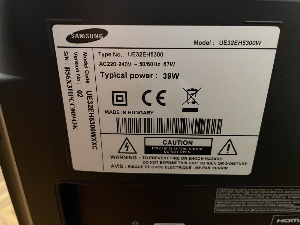 TV Samsung 32” modelo UE32EH5300, usada