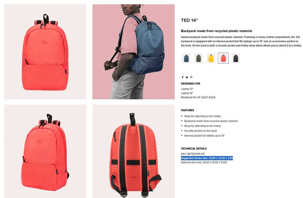 Рюкзак для ноутбука італійської марки Tucano TED 14" coral, -29.9%