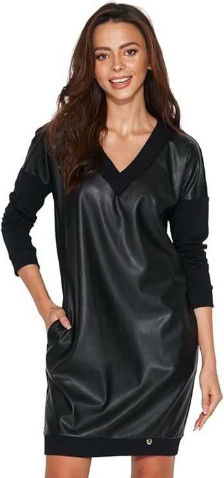 Czarna sukienka tuba bluza długa Numinou 40 42 nowa  imitacja skóry