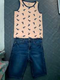 Комплект майка HsM и джинсовые шорты на мальчика 8-11 лет