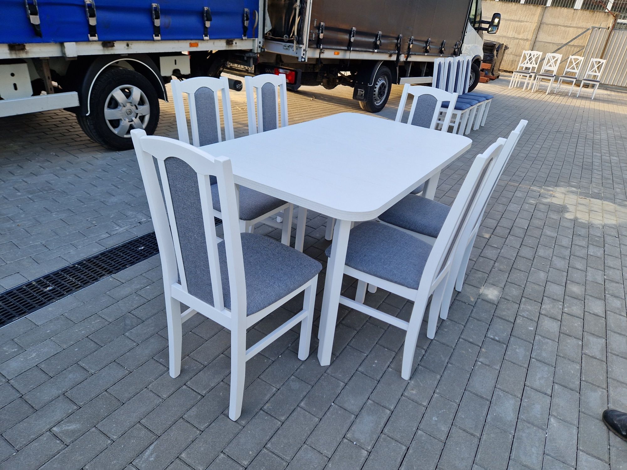 Nowe: Stół 80x140/180 + 6 krzeseł, BIAŁY + SZARY,transport cała POLSKA