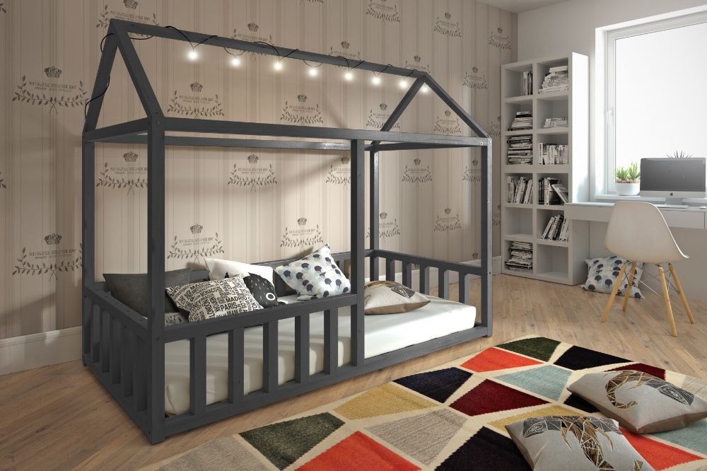 Drewniane łóżko Niko-domek z materacem! Okazja! Super kolory