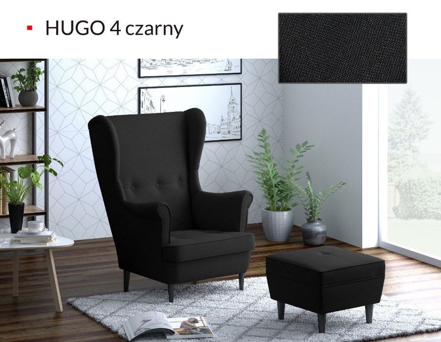 FOTEL USZAK LEO styl skandynawski DUŻY i WYGODNY solidny PODNÓŻEK