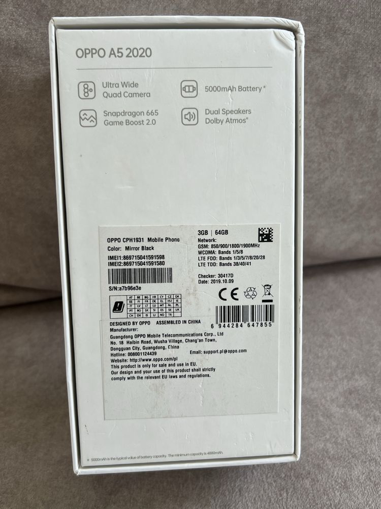 OPPO A5 2020 – Stan bardzo dobry, z pudełkiem i case’em!
