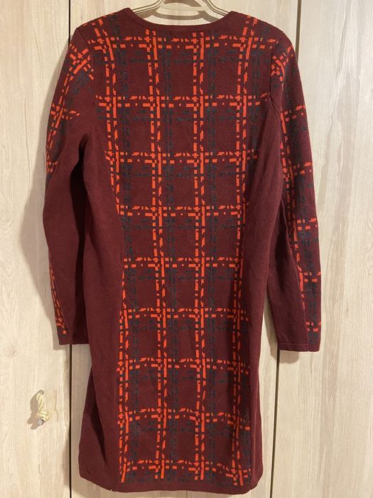 Mexx rozm L bordowa sukienka bawełna wełna długi rękaw ciepła Vintage