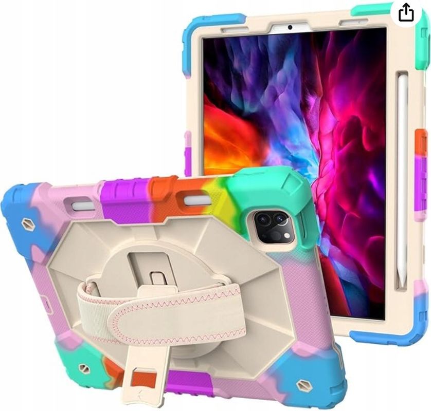 Etui Obudowa Case na Tablet iPad Air 4/10.9/2020 z Paskiem Beżowy Fiol