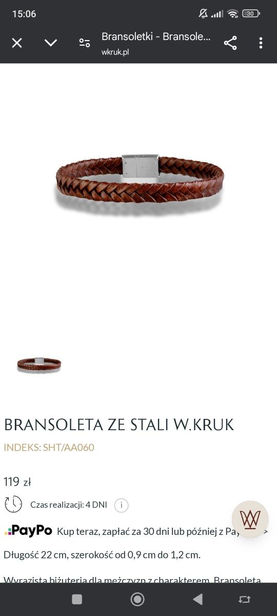 Bransoletka męska skóra w.kruk