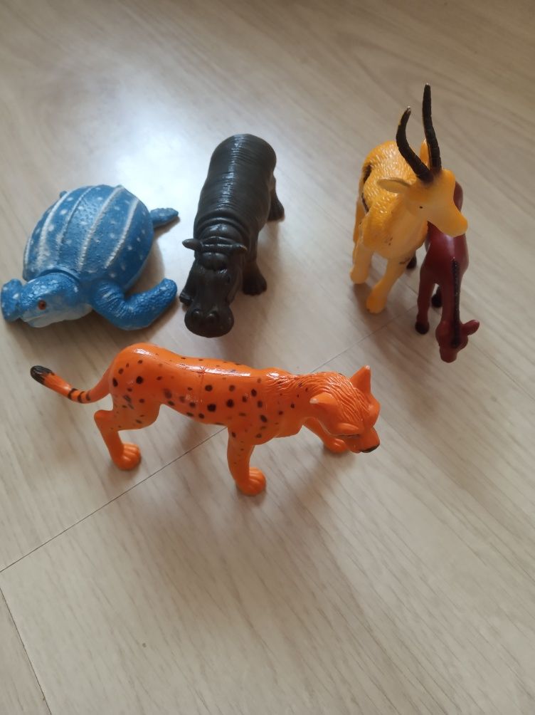 Zwierzęta zabawki Hipopotam gepard gazela konik i żółw