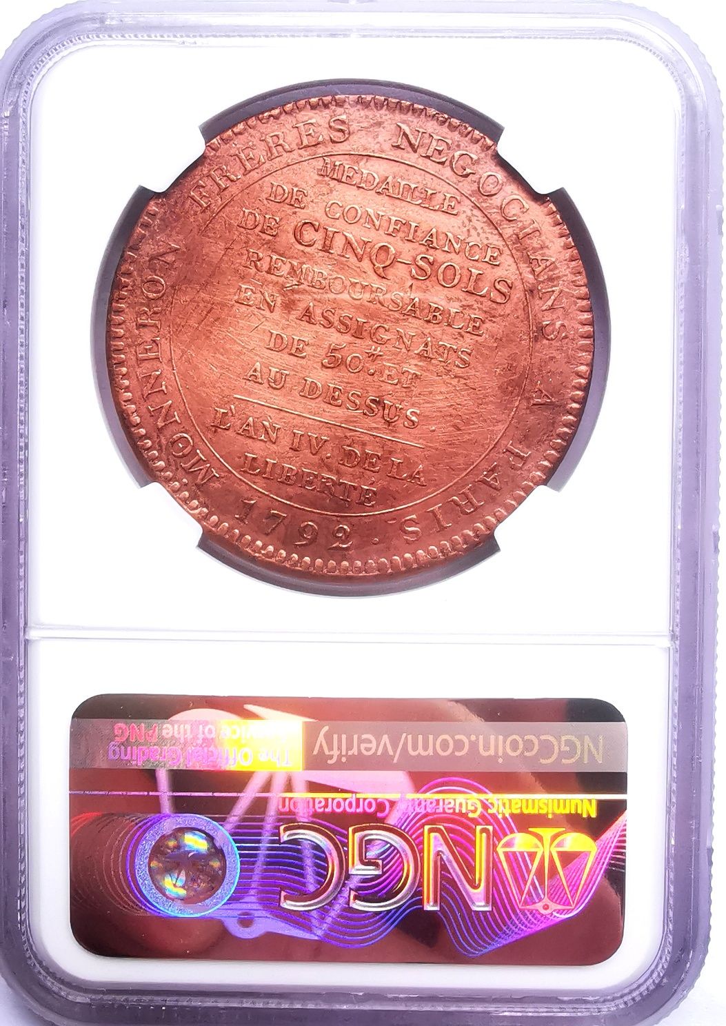Moneta - żeton z czasów Rewolucji francuskiej grading NGC