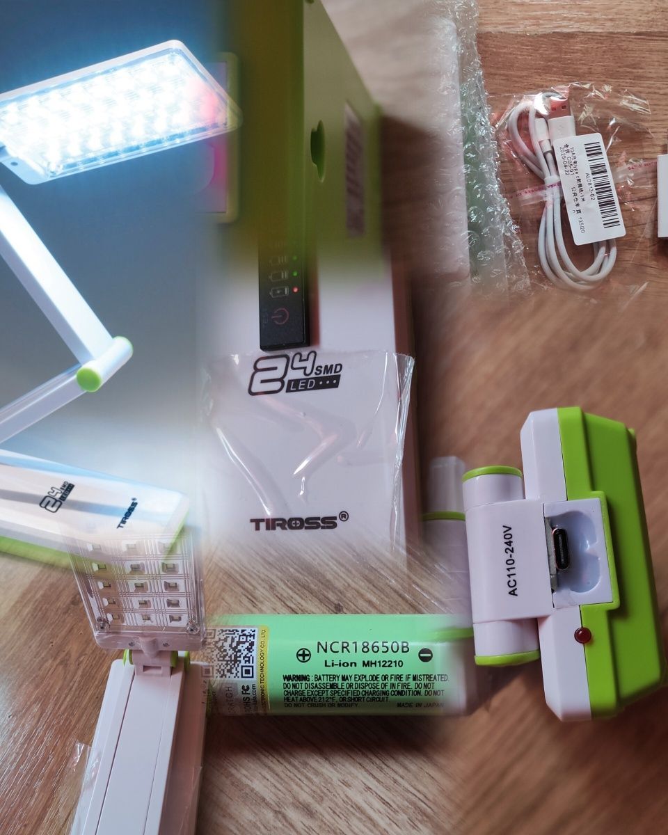 Lampka tiross ts 53 ulepszona li-ion bateria 3000mAh, ładowarka usb ty