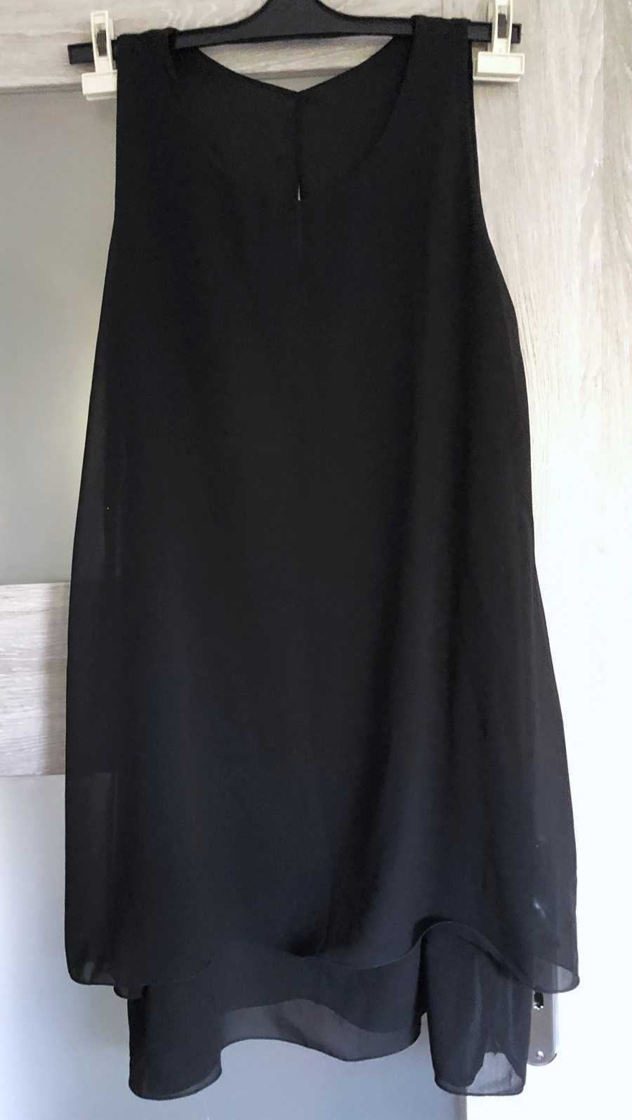 Prześliczna, zwiewna "mała czarna" na wieczorne wyjścia, L/XL