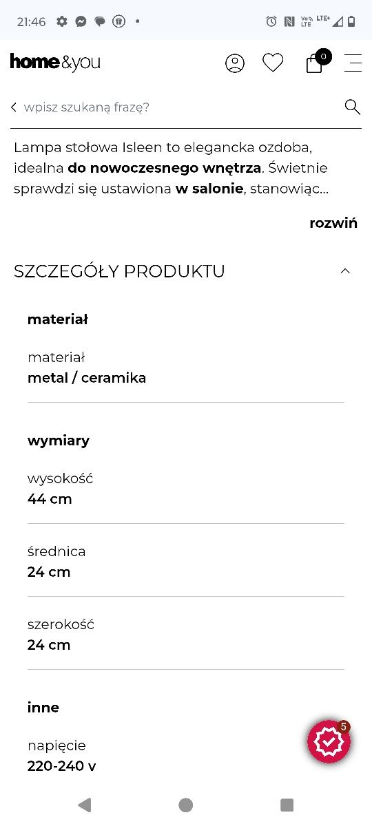 Cena za 2szt  Home&You lampy welur Glamour lampka nocna stołowa Isleen