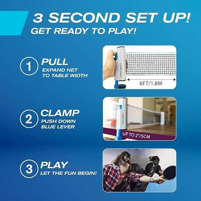 PRO SPIN Przenośny Zestaw do Tenisa Stołowego z Składaną Siatką