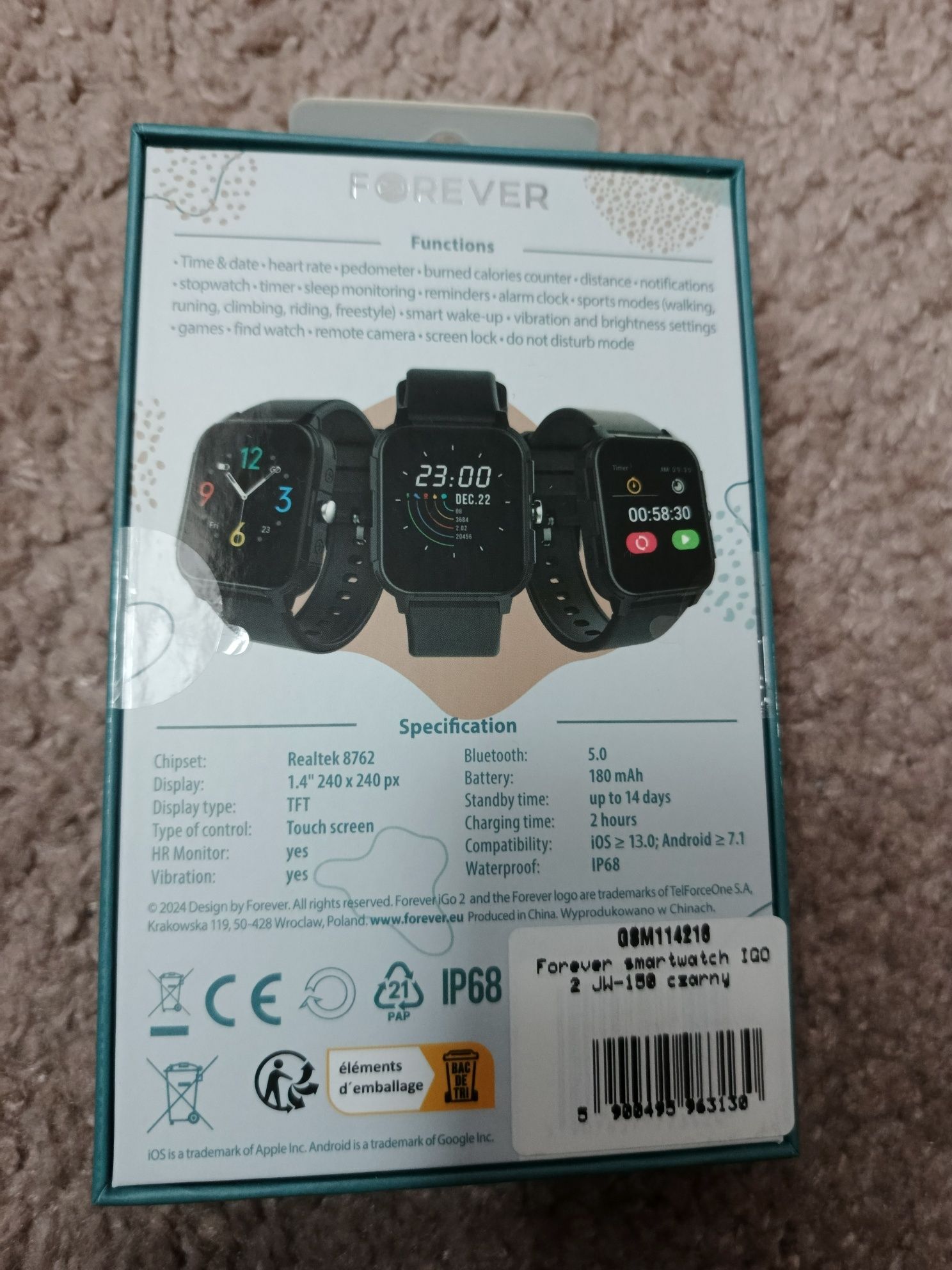 Smartwatch Zegarek iGO2 Forever czarny nowy