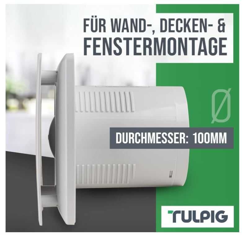 Wentylator łazienkowy z czujnikiem wilgotności i timerem 100 mm TULPIG
