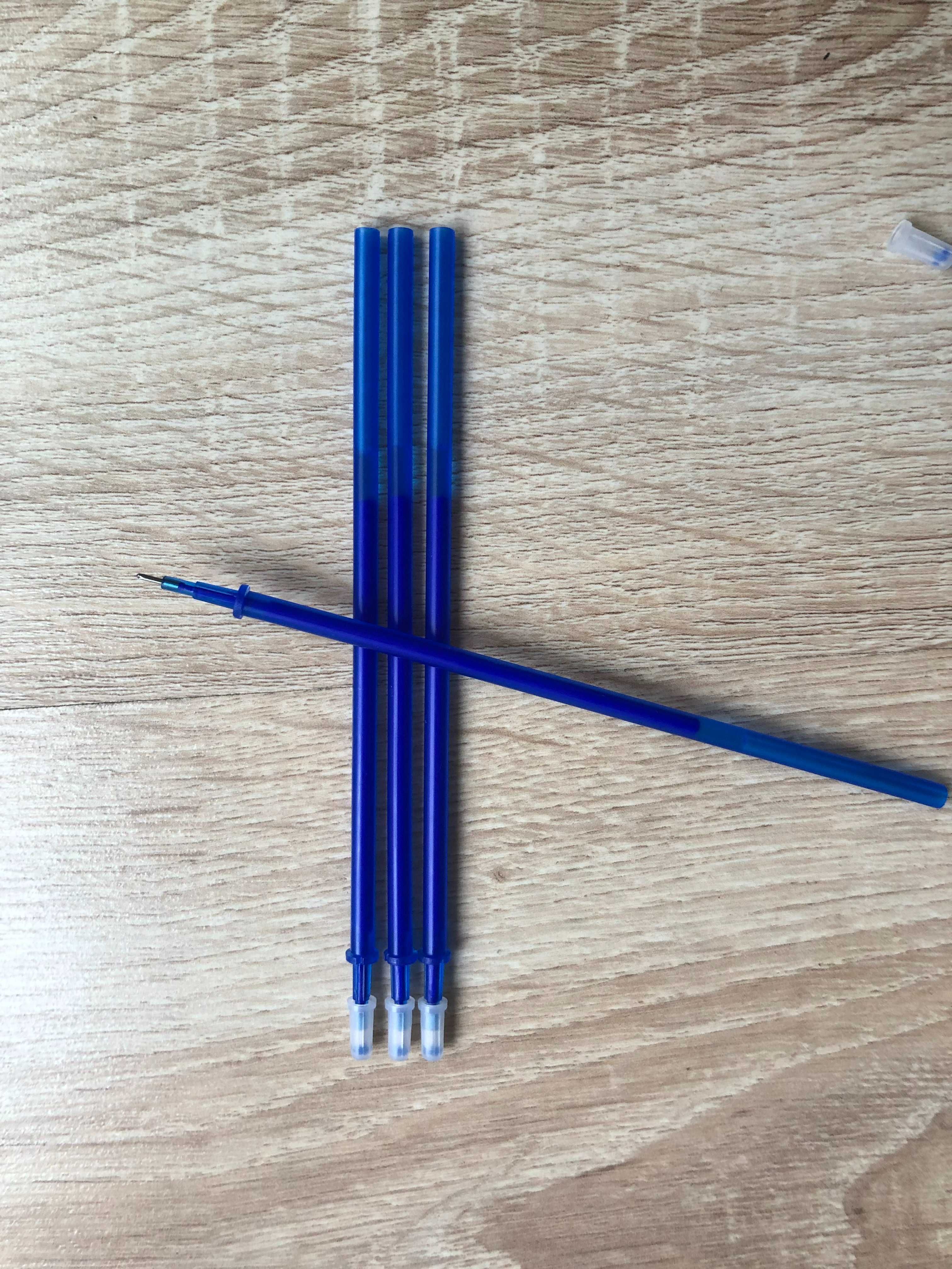 Niebieski długopis zmazywalny 0.5mm, wkłady, gumka do mazania