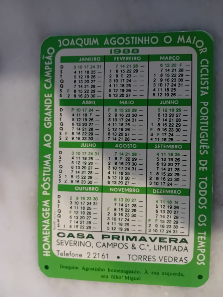 Conjunto de 5 Calendários de Bolso Antigos Joaquim Agostinho