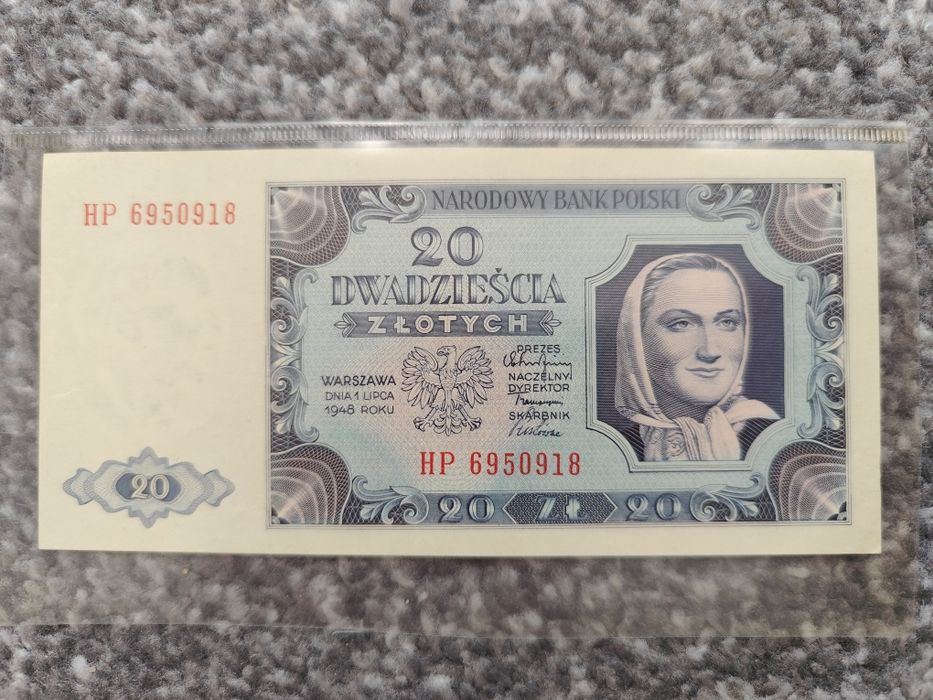 Banknot kolekcjonerski 20 zł z 1948 roku stan kolekcjonerski, seria HP