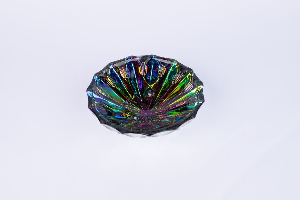 Carnival Glass misa na trzech nóżkach szkło iryzujące vintage