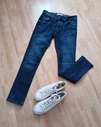 Spodnie długie męskie jeans granatowe wycierane na guziki 40/L
