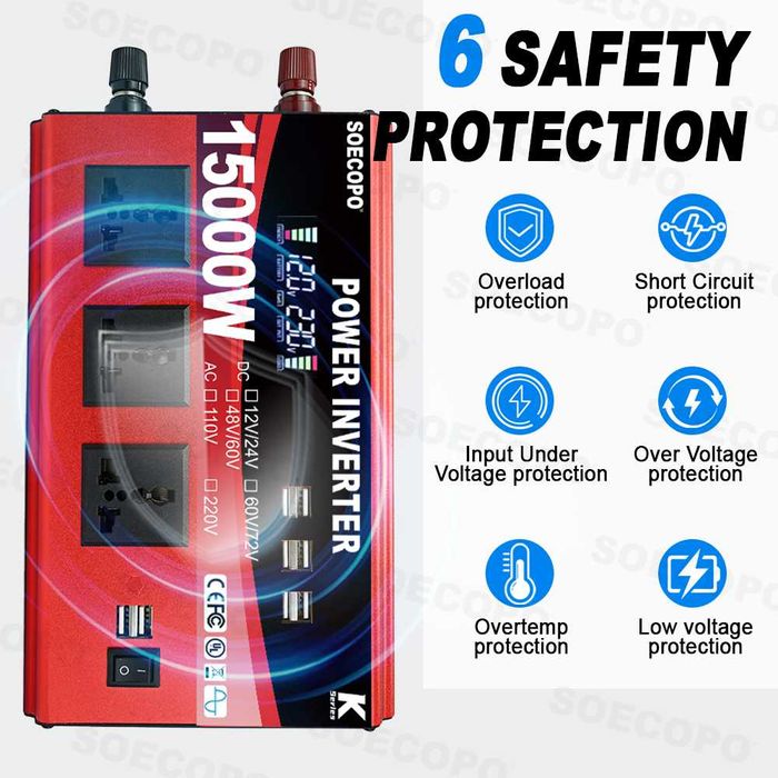 Inversor 
C12V 24V D60V 72V
D48V /6OV
AC D 10V D20V 
15000W: