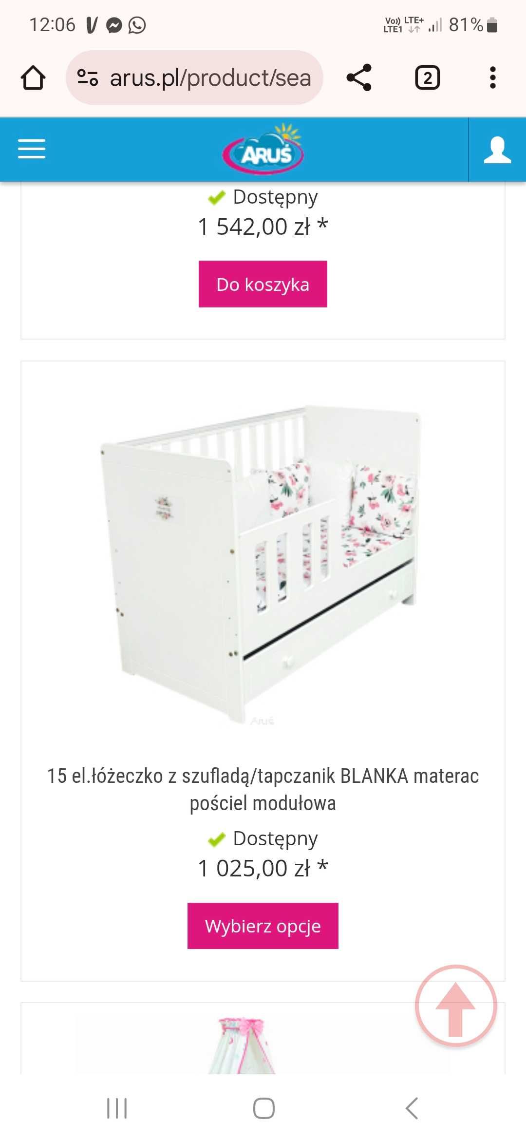 Solidne łózeczko  z szufladą sosnowe