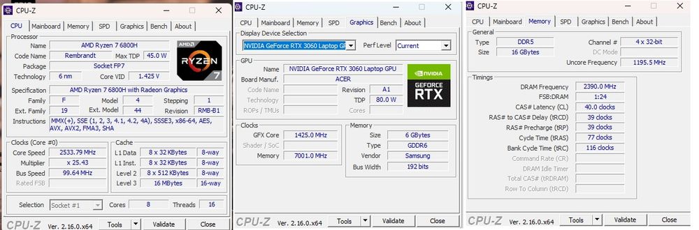 Acer Nitro 5 AN515-46 RTX3060 6GB RAM 16GB DDR5 CPU 6800H SSD 512GB