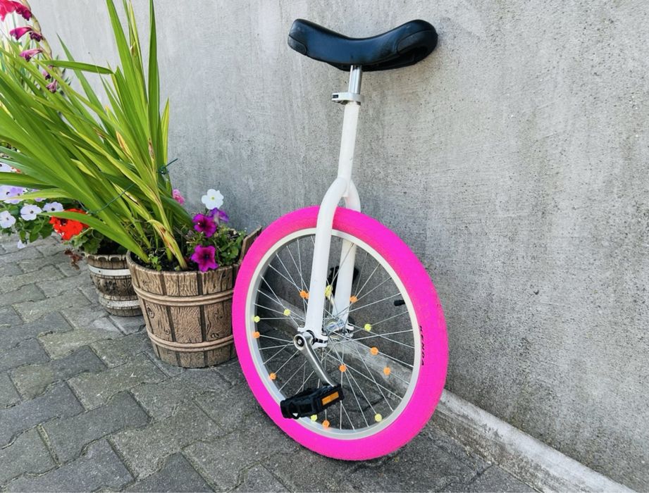 Monocykl SPORT 20" Rower Jednokołowy Unicykl Cyrkowy Biały Różowy