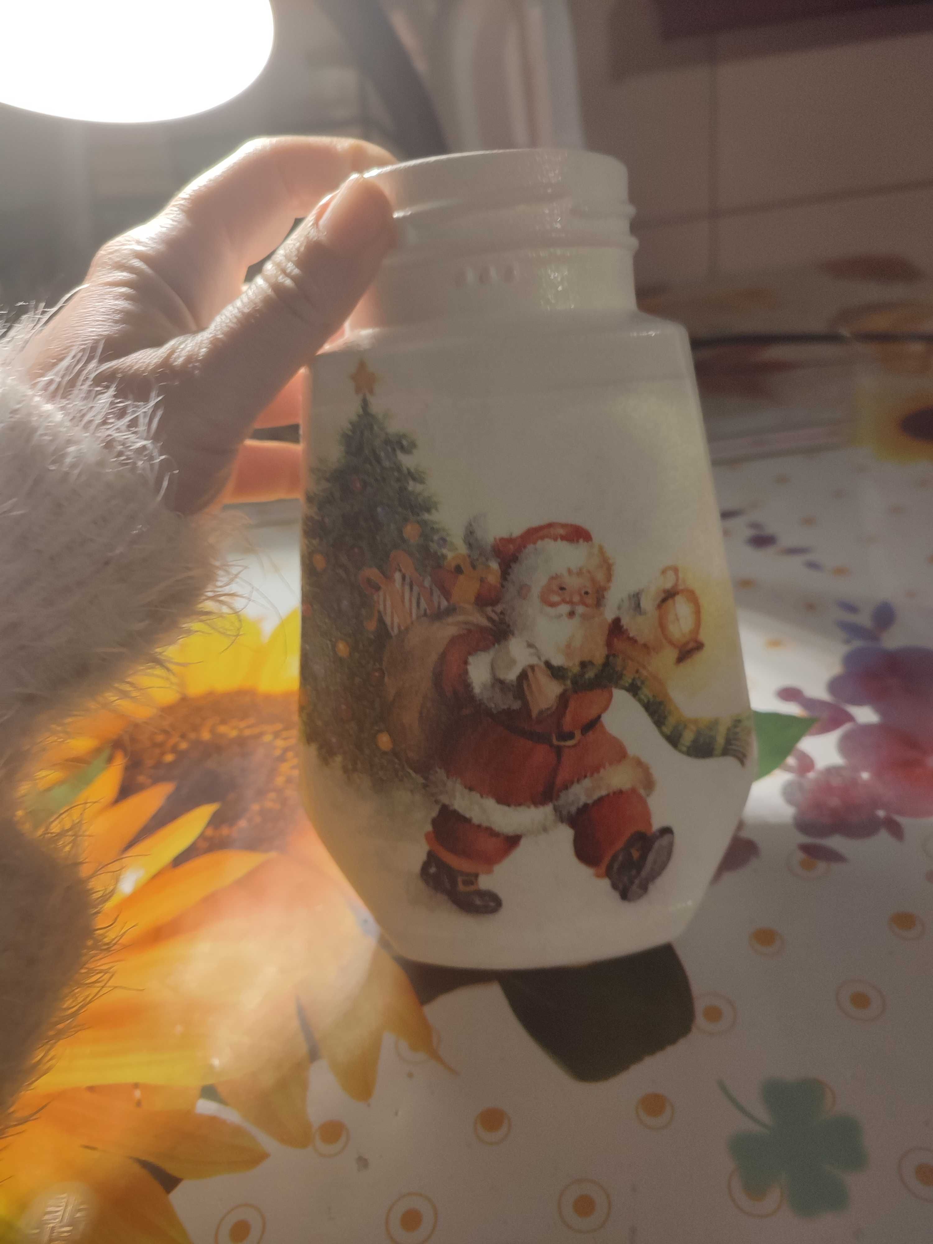 Wazon decoupage, w Mikołaja i renifera