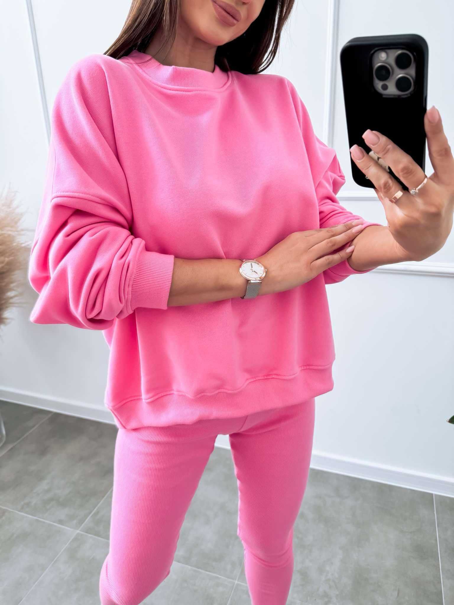 Bawełniana bluza LENOSHKA damska oversize barbie - Polska produkcja