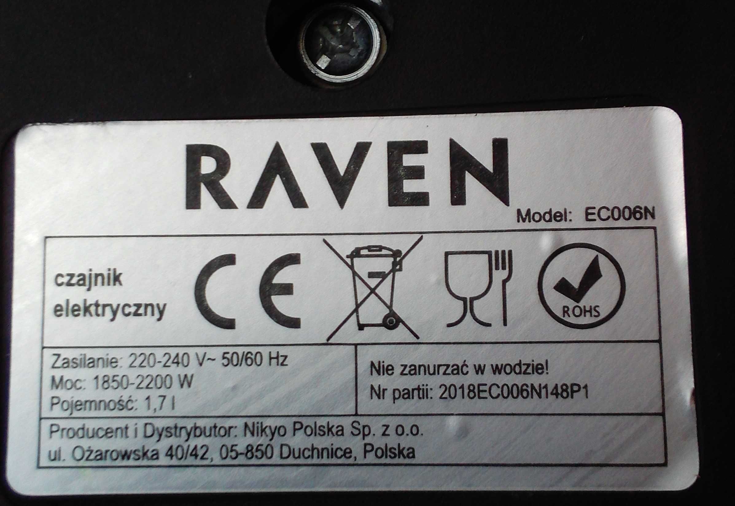 Czajnik elektryczny Raven. Nie wyłącza się automatycznie