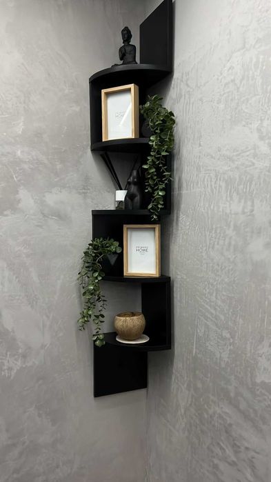 Loftowa narożna dekoracja ścienna czarna kwietnik z 5 poziomami